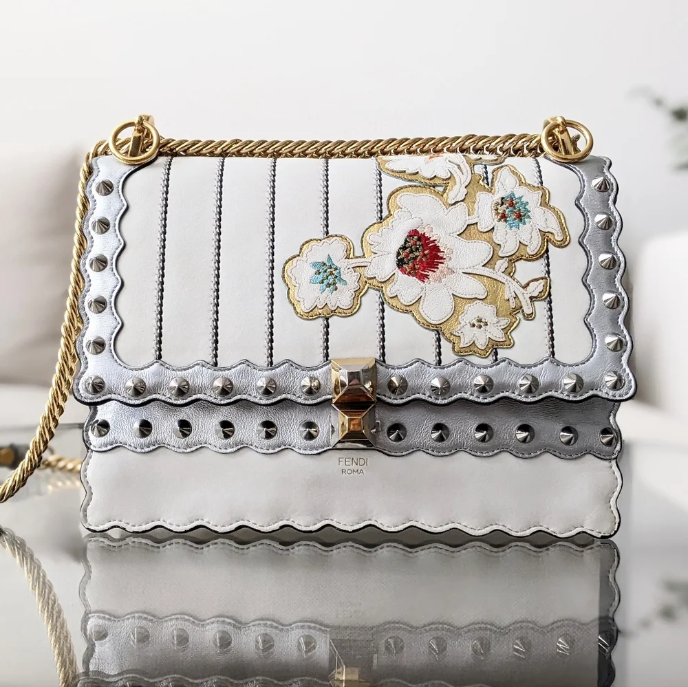 Fendi Kan I Bag Embroidered Studded Leather Bag